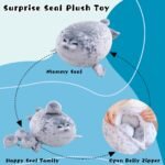 Gray Chubby Seal Plush Pillow with 4 Baby Seals Inside: Soft Stuffed Animal for Kids, Hug Pillow & Room Decor - Perfect Gift for Children - Image 2