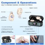 Rechargeable In-the-Ear Hearing Aids with Charging Case and LCD Display - Ultra-Compact Sound Amplifier for Seniors (Black & Green Case, Skin Tone Device) - Image 2