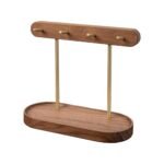 Modern Walnut Wood Key Holder with Brass Hooks - Desktop Organizer for Keys, Jewelry, Watches, and Small Accessories, Compact Design (Walnut)