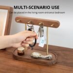 Modern Walnut Wood Key Holder with Brass Hooks - Desktop Organizer for Keys, Jewelry, Watches, and Small Accessories, Compact Design (Walnut) - Image 3