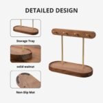 Modern Walnut Wood Key Holder with Brass Hooks - Desktop Organizer for Keys, Jewelry, Watches, and Small Accessories, Compact Design (Walnut) - Image 6