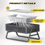 Portable Charcoal Grill with Foldable Legs & Stainless Steel Grate - Compact Outdoor BBQ for Camping, Picnics & Backyard Gatherings (Gray) - Image 3