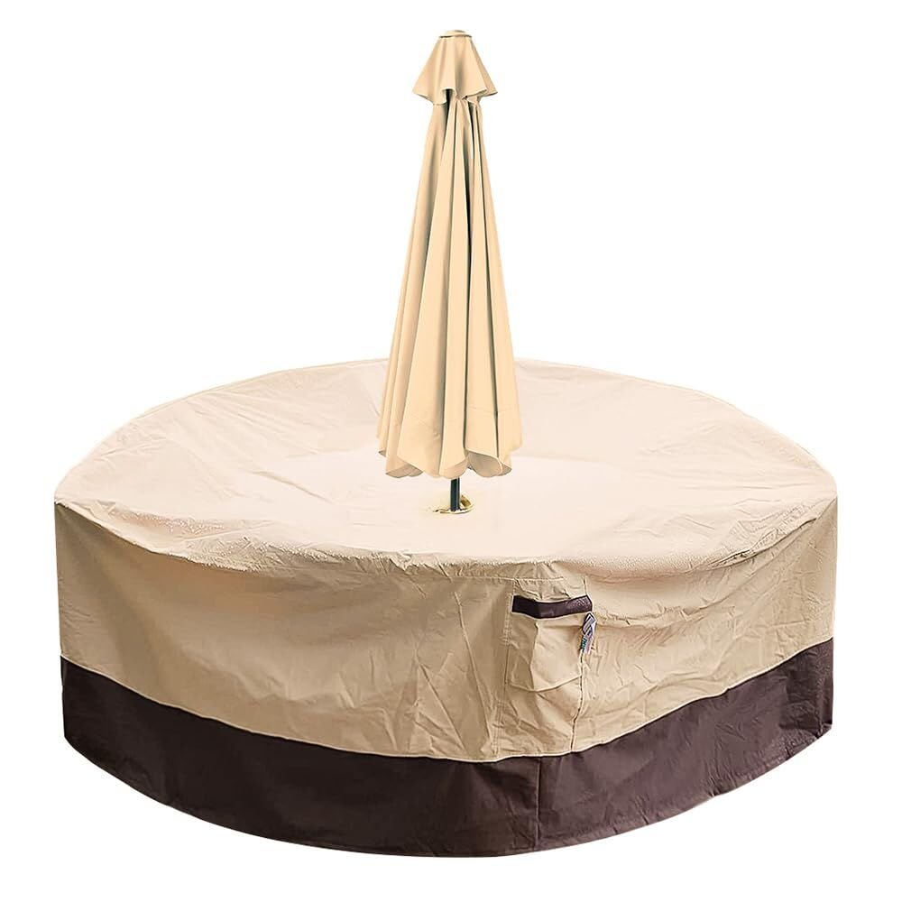 V1107-CS-HWZYZ2-202512030945-00 Round Patio Furniture Cover with Umbrella Hole: Waterproof 4-Season Protector for Garden, Balcony Table & Chair Sets(240x60 cm LxH) - Image 1