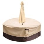 Round Patio Furniture Cover with Umbrella Hole: Waterproof 4-Season Protector for Garden, Balcony Table & Chair Sets(155x60 cm LxH)