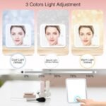Portable LED Makeup Case with Mirror - Rechargeable 3-Color Light, 6 Adjustable Dividers, Brush Roll Holder, Waterproof PU Leather, Large Capacity Travel Cosmetic Organizer for Women, Includes Charging Cable (Pink) - Image 3