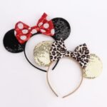2-Pack Minnie-Style Sequin Ear Headbands for Women & Girls â€“ Sparkly Mouse Ears with Fabric Bows (Polka Dot Red & Leopard Print), Stretchy Comfort Fit, Perfect for Theme Parks, Parties, Cosplay, Photoshoots, and Daily Fun (Black & Beige) - Image 5