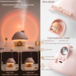 Portable Mushroom Humidifier with 7 Color Sunset Light, USB Rechargeable Mini Air Moisturizer for Desk, Bedroom, Travel, Baby Room â€“ Silent & Cute Design Use(Purple) - Image 6