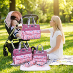 Newborn Diaper Bag Set with Changing Pad - 4-Piece Baby Organizer, Large Capacity Mom Backpack, Insulated Bottle Sleeve & Lunch Bag, Travel Diaper Bag for Moms (Red) - Image 4