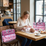 Newborn Diaper Bag Set with Changing Pad - 4-Piece Baby Organizer, Large Capacity Mom Backpack, Insulated Bottle Sleeve & Lunch Bag, Travel Diaper Bag for Moms (Red) - Image 5