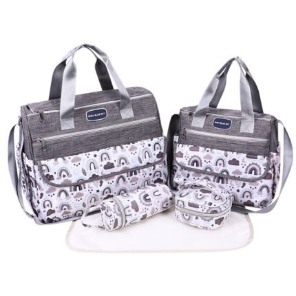 Newborn Diaper Bag Set with Changing Pad - 4-Piece Baby Organizer, Large Capacity Mom Backpack, Insulated Bottle Sleeve & Lunch Bag, Travel Diaper Bag for Moms (Grey)