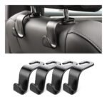 4-Pack Car Headrest Hooks â€“ Heavy-Duty Seat Back Organizers for Handbags, Groceries, Coats & More, Universal Fit, No Tools Needed, Strong & Silent Design (Black)