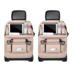 Car Back Seat Organizer with Foldable Table Tray - Universal Rear Seat Storage Bag, Multi-Pocket Holder for Tablet, Drinks & Essentials (Beige)