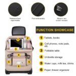 Car Back Seat Organizer with Foldable Table Tray - Universal Rear Seat Storage Bag, Multi-Pocket Holder for Tablet, Drinks & Essentials (Beige) - Image 5