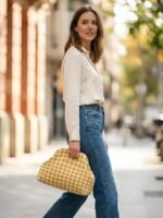 Houndstooth Knit Cloud Bag: Commute & Daily Handbag, Portable Storage Clutch (Mango Yellow) | Other Colors Available in Store - Image 4