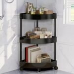 Black Corner Storage Shelf â€“ 3-Tier Rolling Organizer for Bathroom, Kitchen & Bedroom | Space-Saving Aluminum Rack with Wheels | White Available In-Store