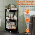 Black Corner Storage Shelf â€“ 3-Tier Rolling Organizer for Bathroom, Kitchen & Bedroom | Space-Saving Aluminum Rack with Wheels | White Available In-Store - Image 2
