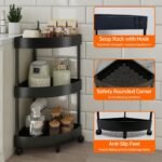 Black Corner Storage Shelf â€“ 3-Tier Rolling Organizer for Bathroom, Kitchen & Bedroom | Space-Saving Aluminum Rack with Wheels | White Available In-Store - Image 3