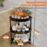 Black Corner Storage Shelf â€“ 3-Tier Rolling Organizer for Bathroom, Kitchen & Bedroom | Space-Saving Aluminum Rack with Wheels | White Available In-Store - Image 4