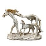 White Horse and Foal Figurine: Artistic Resin Sculpture for Home, Office & Bookshelf Decor â€“ Symbol of Strength and Success