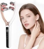 V-Shaped Facial Massage Roller with 8 Stainless Steel Balls, Dual-Tone Design, LCD Screen, 5-Speed Adjustment, Type-C Charging, Smooth Gliding for Face, Neck & Body, Compact Beauty Tool (White)