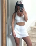 Women's Tennis Skirt with Pockets & Built-in Shorts â€“ High-Waisted Golf Running Skort for Active Lifestyle, Sporty Fitness Wear (White,XL) - Image 3