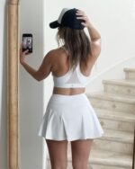Women's Tennis Skirt with Pockets & Built-in Shorts â€“ High-Waisted Golf Running Skort for Active Lifestyle, Sporty Fitness Wear (White,XL) - Image 4