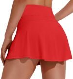 Women's Tennis Skirt with Pockets & Built-in Shorts â€“ High-Waisted Golf Running Skort for Active Lifestyle, Sporty Fitness Wear (Red,M)