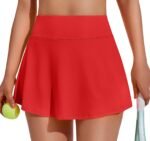 Women's Tennis Skirt with Pockets & Built-in Shorts â€“ High-Waisted Golf Running Skort for Active Lifestyle, Sporty Fitness Wear (Red,M) - Image 2