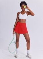 Women's Tennis Skirt with Pockets & Built-in Shorts â€“ High-Waisted Golf Running Skort for Active Lifestyle, Sporty Fitness Wear (Red,M) - Image 3