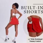 Women's Tennis Skirt with Pockets & Built-in Shorts â€“ High-Waisted Golf Running Skort for Active Lifestyle, Sporty Fitness Wear (Red,M) - Image 4