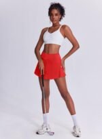 Women's Tennis Skirt with Pockets & Built-in Shorts â€“ High-Waisted Golf Running Skort for Active Lifestyle, Sporty Fitness Wear (Red,M) - Image 5
