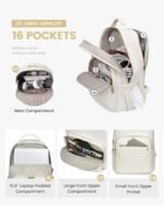 Stylish Laptop Backpack for Women - Large Capacity 27L Computer Bag with 15.6 Inch Compartment, USB Charging Port & 16 Pockets - Ideal for College, Work & Travel (White) - Image 3