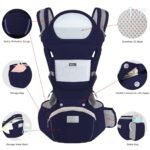 6-in-1 Adjustable Baby Carrier with Hip Seat - 11.8-15.7in Adjustable Height, Breathable Mesh & Multi-Position Carry for Newborn to 36 Months (Blue) - Image 2
