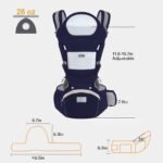 6-in-1 Adjustable Baby Carrier with Hip Seat - 11.8-15.7in Adjustable Height, Breathable Mesh & Multi-Position Carry for Newborn to 36 Months (Blue) - Image 7