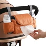 Universal Stroller Organizer Bag with Front Tissue Dispenser, Bottle Holders & Large Storage â€“ Perfect for Daily Outings with Baby (Orange)