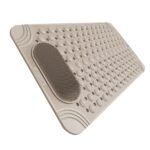 Non-Slip Bath Mat with Foot Scrubber - 120 x 80 cm, Anti-Skid Suction Cups & Drain Holes, Waterproof Shower Floor Pad with Exfoliating Brush(Grey)