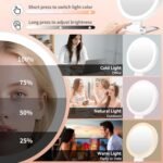 Dual-Sided LED Makeup Mirror with 1X & 30X Magnification, 3 Color Temperature Lights, Touch Controls, Rechargeable Battery, Foldable Stand, Portable Design for Desk, Travel, and Hanging Use (White) - Image 3