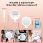 Dual-Sided LED Makeup Mirror with 1X & 30X Magnification, 3 Color Temperature Lights, Touch Controls, Rechargeable Battery, Foldable Stand, Portable Design for Desk, Travel, and Hanging Use (White) - Image 4