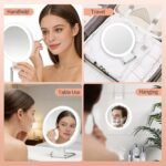 Dual-Sided LED Makeup Mirror with 1X & 30X Magnification, 3 Color Temperature Lights, Touch Controls, Rechargeable Battery, Foldable Stand, Portable Design for Desk, Travel, and Hanging Use (White) - Image 6