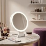 Dual-Sided LED Makeup Mirror with 1X & 30X Magnification, 3 Color Temperature Lights, Touch Controls, Rechargeable Battery, Foldable Stand, Portable Design for Desk, Travel, and Hanging Use (White) - Image 8