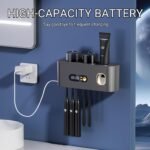 UV Toothbrush Holder with Disinfection & Toothpaste Dispenser - Wall-Mounted Bathroom Organizer with LED Display and 2 Cups - Image 4