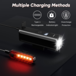Ultra-Bright 1200 Lumen Bike Light Set with USB Rechargeable Headlight & Tail Light â€“ IP65 Waterproof Cycling Lamp for Night Riding (Black) - Image 5