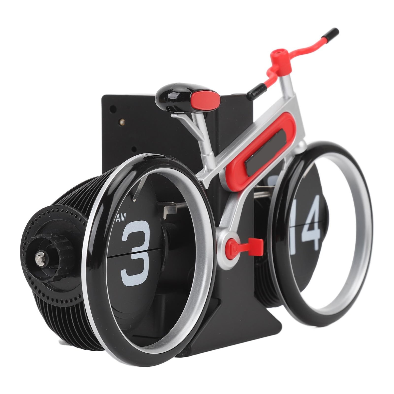 V1107-CS-ZXCZBHO-202601152315-00 Modern Bicycle Flip Clock – Creative Mechanical Desk Timepiece with Dual Rotating Wheels, Retro Design for Home Office Decor, Compact Size (Red) - Image 1