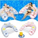 Daisy Inflatable Pool Floats 2-Pack for Adults: U-Shaped Lounge Chairs with Cup Holders, Portable for Pool, Beach, Summer Fun - Image 2