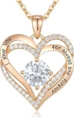 Forever Love Heart Birthstone Necklace: 925 Sterling Silver Jewelry for Mom, Wife, Friend - Ideal for Mother’s Day, Anniversaries & Birthdayï¼ˆwhite diamond,April