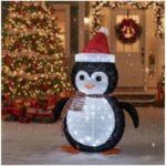 2-Pack Lighted Christmas Penguin Decoration Lantern - Collapsible Metal Frame Yard Ornament with 45 Cool White LEDs, Waterproof Battery Operated & Timer, Indoor Outdoor Holiday D ©cor for Porch,Tree, and Lawn