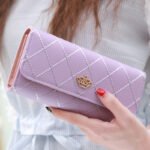 Christmas gift Women's Quilted Leather Wallet, Stylish Long Clutch with Heart Accent, for Cards & Cash Organizationï¼ˆpurpleï¼‰