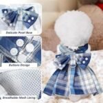 pet products Dog Dress Bowknot Harness Leash Set for Small Dogs Girl Cute Plaid Dog Dress Pearls Bow Tie Spring Summer Princess Clothes Birthday Holiday Doggie Outfits for Puppy Cats Girl Apparel - Image 4