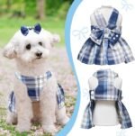 pet products Dog Dress Bowknot Harness Leash Set for Small Dogs Girl Cute Plaid Dog Dress Pearls Bow Tie Spring Summer Princess Clothes Birthday Holiday Doggie Outfits for Puppy Cats Girl Apparel - Image 9