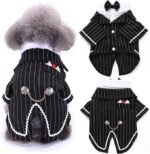pet products Dog Cat Tuxedo Suit with Bow Tie - Formal Black & White Striped Pet Costume Shirt, Elegant Wedding Outfit Birthday Party Attire for Maltese Dachshund Yorkie Puppies Shih Tzu Small Medium Dogs and cats - Image 4